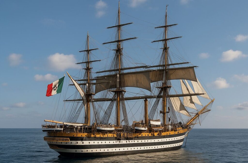 Nave Amerigo Vespucci a Civitavecchia e Gaeta durante il Tour Mediterraneo 2025