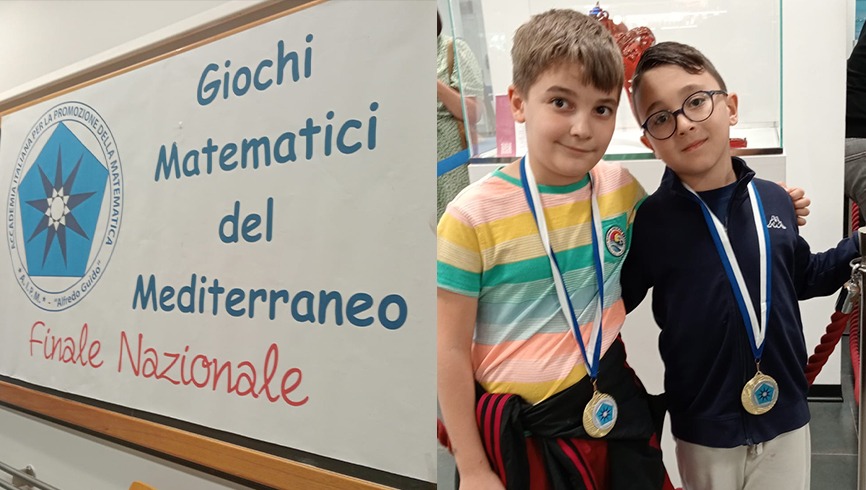 Angelo Di Luzio e Orlando Murari della Marcelli durante la premiazione ai Giochi Matematici del Mediterraneo