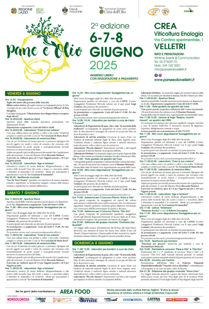 l programma della seconda edizione di “Pane e Olio”
