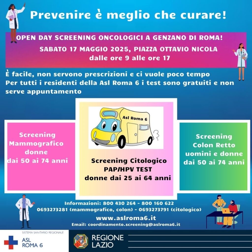 Evento a Genzano per la prevenzione oncologica con visite mediche gratuite il 17 maggio 2025.