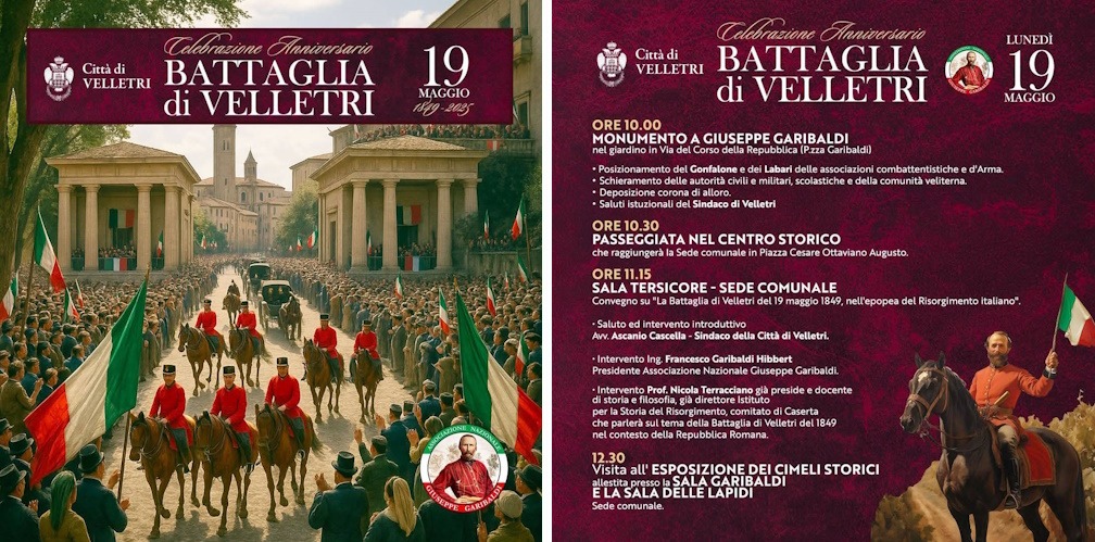 Programma della celebrazione per l’Anniversario della Battaglia di Velletri del 1849, con evento commemorativo e mostra storica
