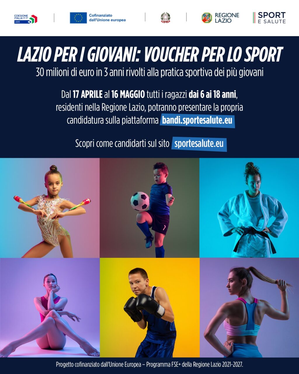 Giovani del Lazio che partecipano a corsi sportivi con il voucher da 500 euro, bando 2024 Regione Lazio