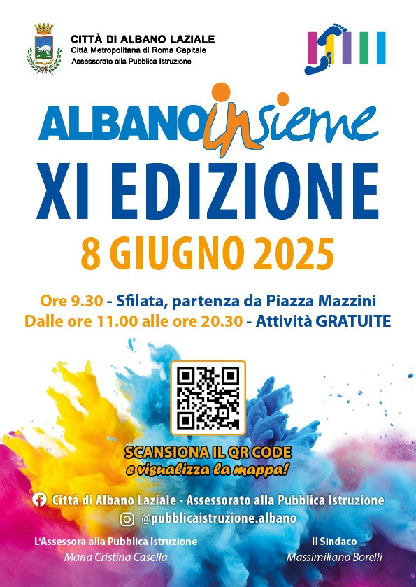 Locandina dell’evento Albano InSieme in festa 2025 con programma, orari, luoghi e attività previste ad Albano Laziale per domenica 8 giugno
