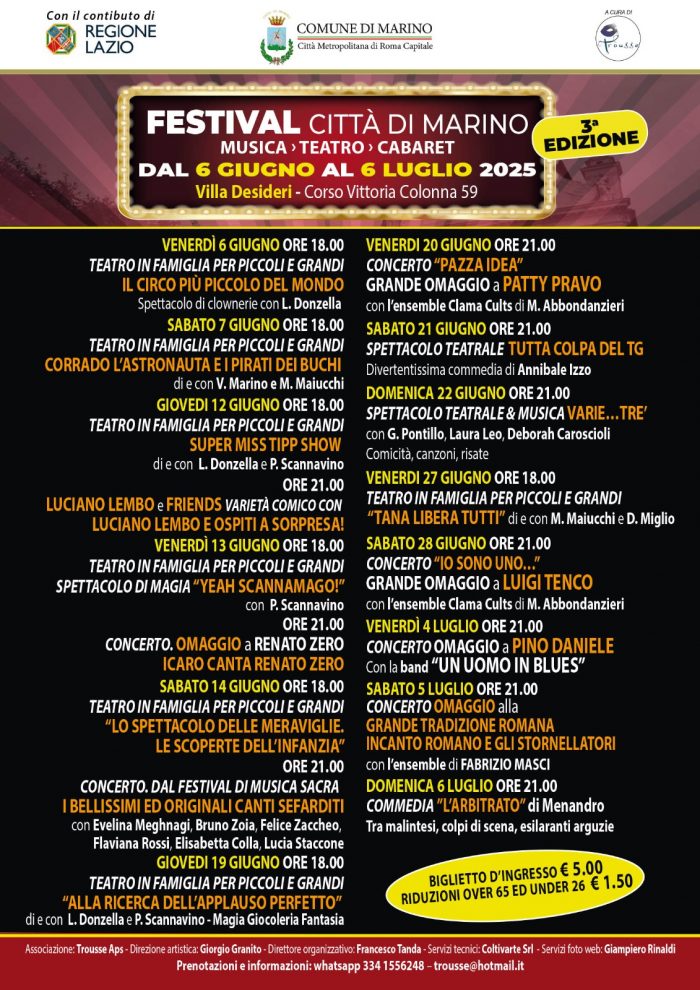 Il programma integrale del Festival Città di Marino