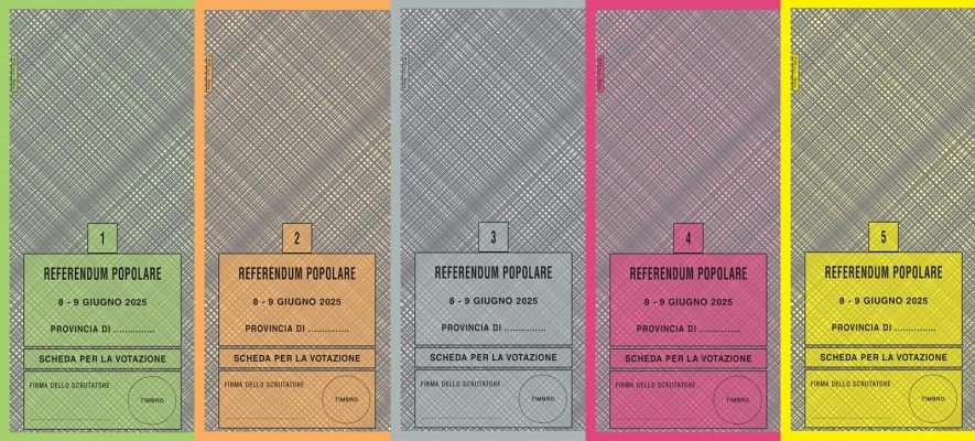 Referendum 8 e 9 giugno 2025 in Italia, cinque schede colorate su licenziamento, contratti, cittadinanza e lavoro