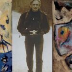 L’artista Valerio De Angelis e due sue opere, in esposizione durante la mostra “Retrospettiva Antologica” a Velletri