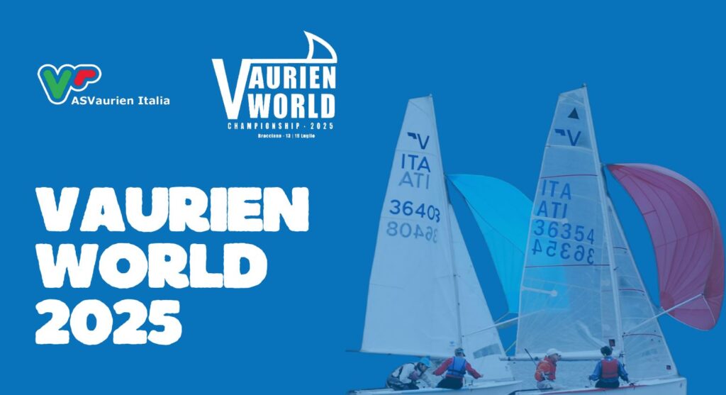 Vaurien World 2025 con barche a vela in regata e vele colorate sul lago di Bracciano