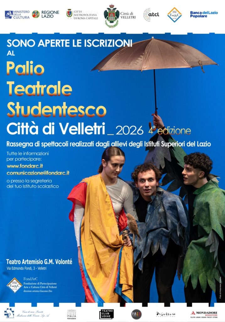 Locandina ufficiale della IV edizione del Palio Teatrale Studentesco Città di Velletri 2026.