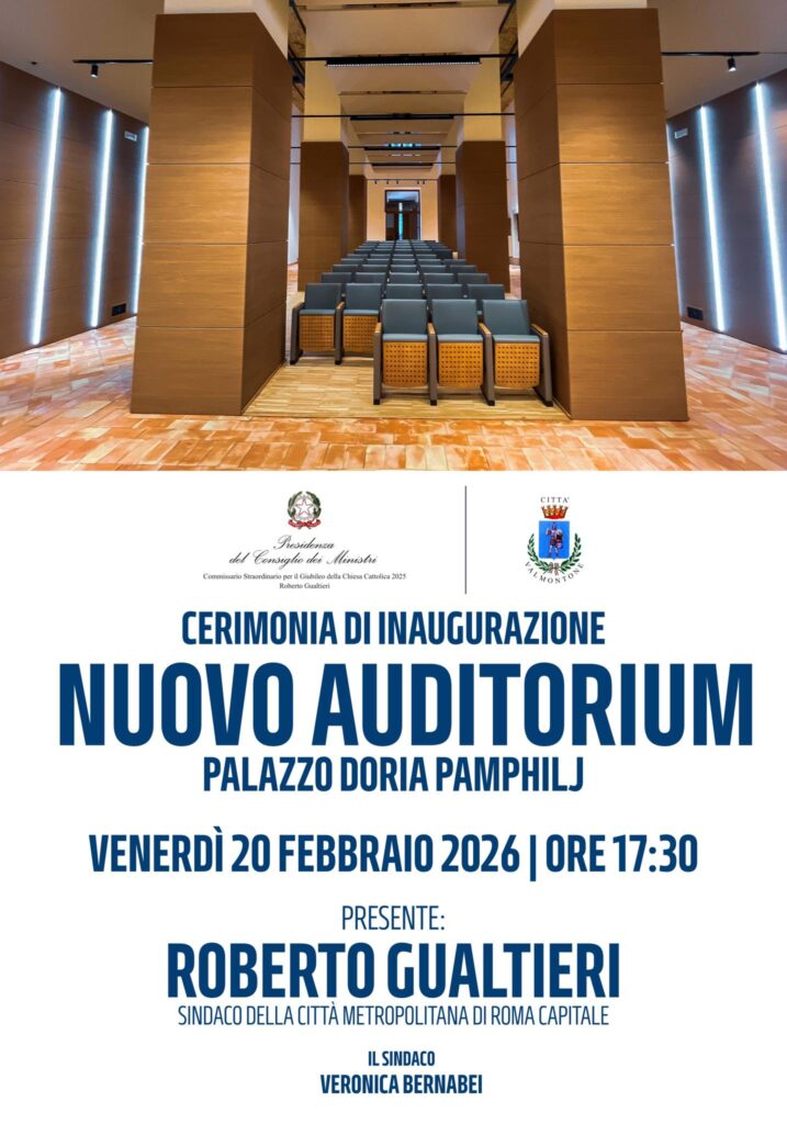 Inaugurazione nuovo Auditorium Palazzo Doria Pamphilj a Valmontone: evento il 20 febbraio 2026
