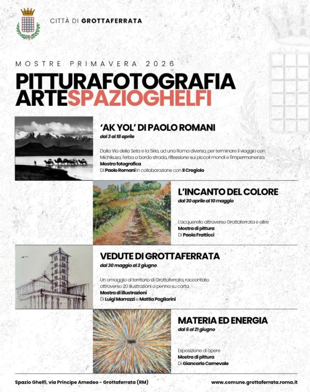 Mostre Primavera 2026 a Grottaferrata: arte, pittura e fotografia allo Spazio Ghelfi