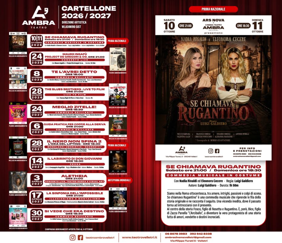 Teatro Ambra stagione 2026/27, prima nazionale di Se chiamava Rugantino