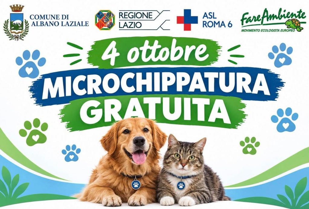 Albano Laziale, microchippatura gratuita di cani e gatti il 4 ottobre