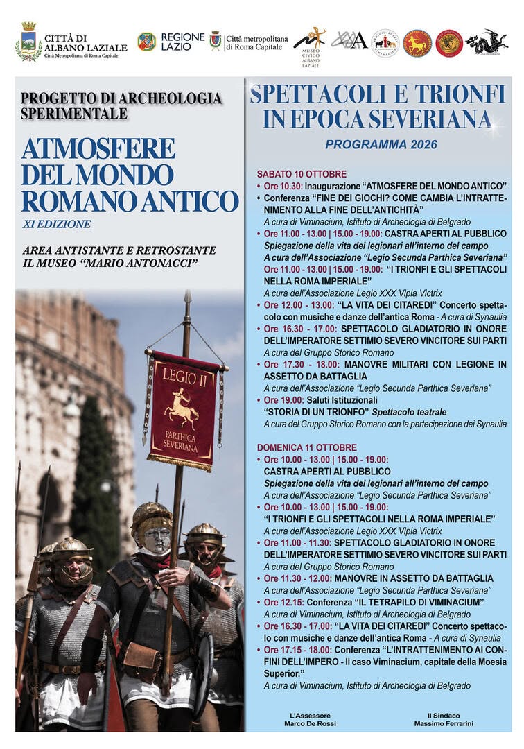 Albano Laziale ospita l’11ª edizione di “Atmosfere del mondo romano antico”, dedicata a spettacoli e trionfi in epoca severiana.