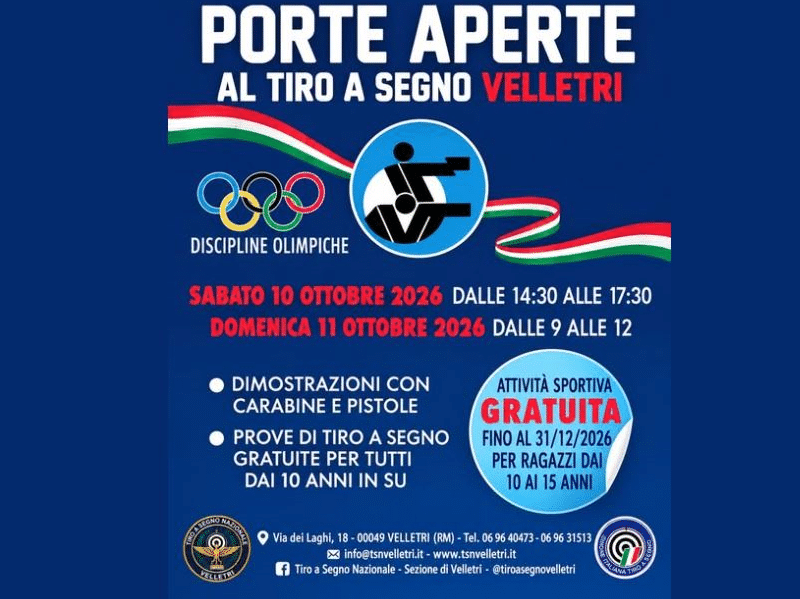 Tiro a Segno Nazionale di Velletri, il 10 e 11 ottobre Open Day a ingresso libero
