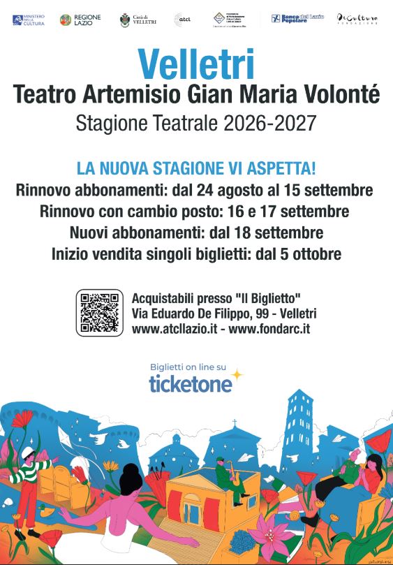 Calendario stagione teatrale 2026-2027 del Teatro Artemisio-Gian Maria Volonté di Velletri